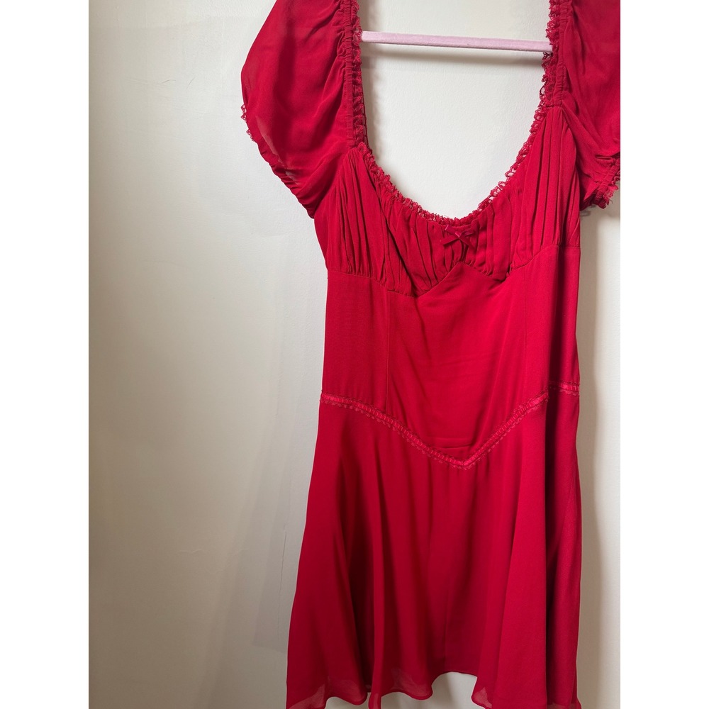 Reformation Ondine Mini Dress Puff Sleeve Smocked Lace Trim Coquette Sweetheart - Picture 4 of 6